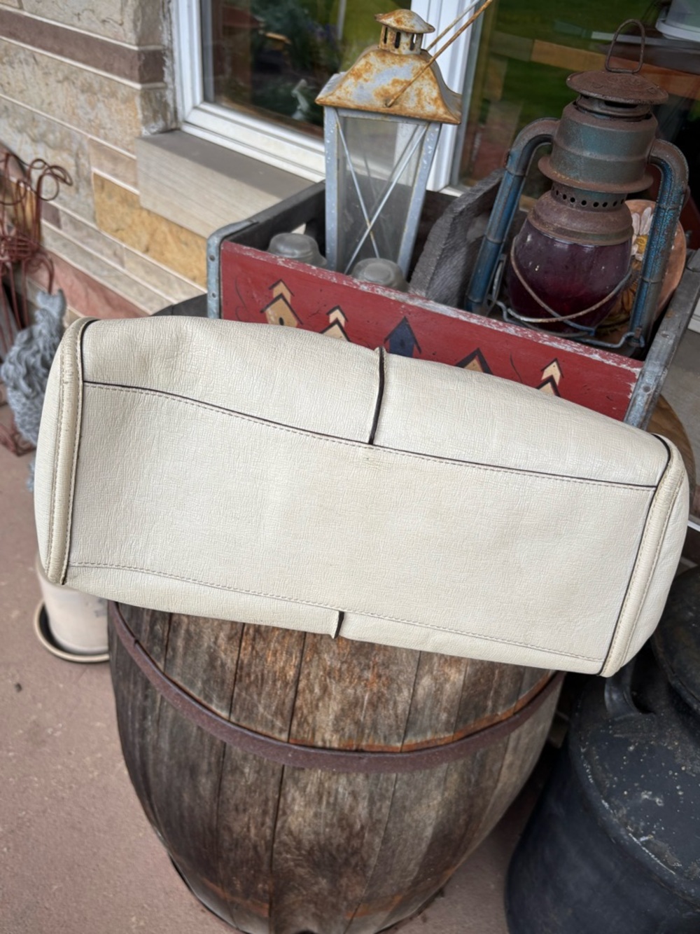 Coach Madison Caroline Satchel Cream Pebbled Leather Bag - Picture 8 of 12